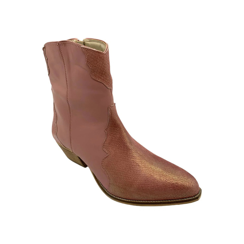 Masseys Women's Priscilla Western Block Heel Boot Pink Metallic Snake - Wide